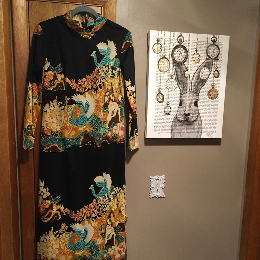 Vintage Polyester Peacock Maxi Dress